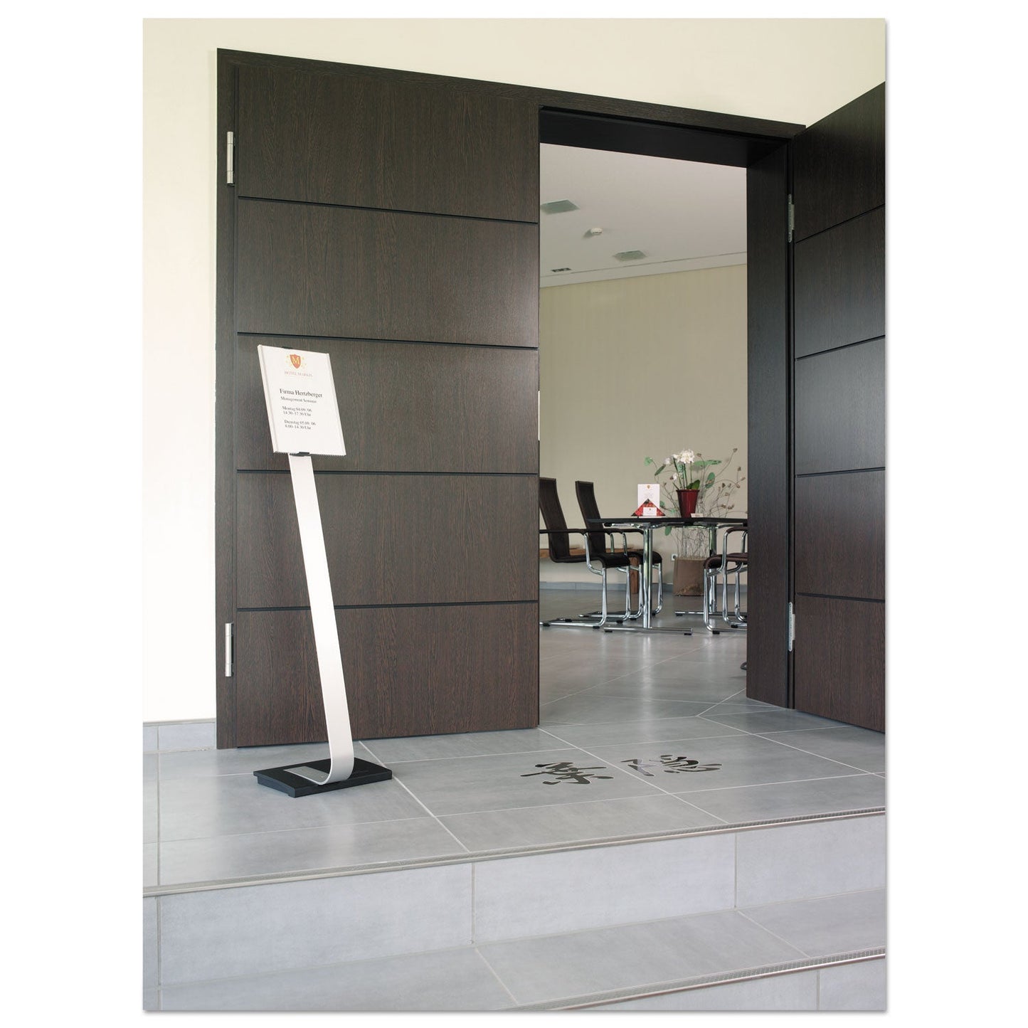 Durable Info Sign Duo Floor Stand, Letter-Size Inserts, 15 x 46.5, Clear