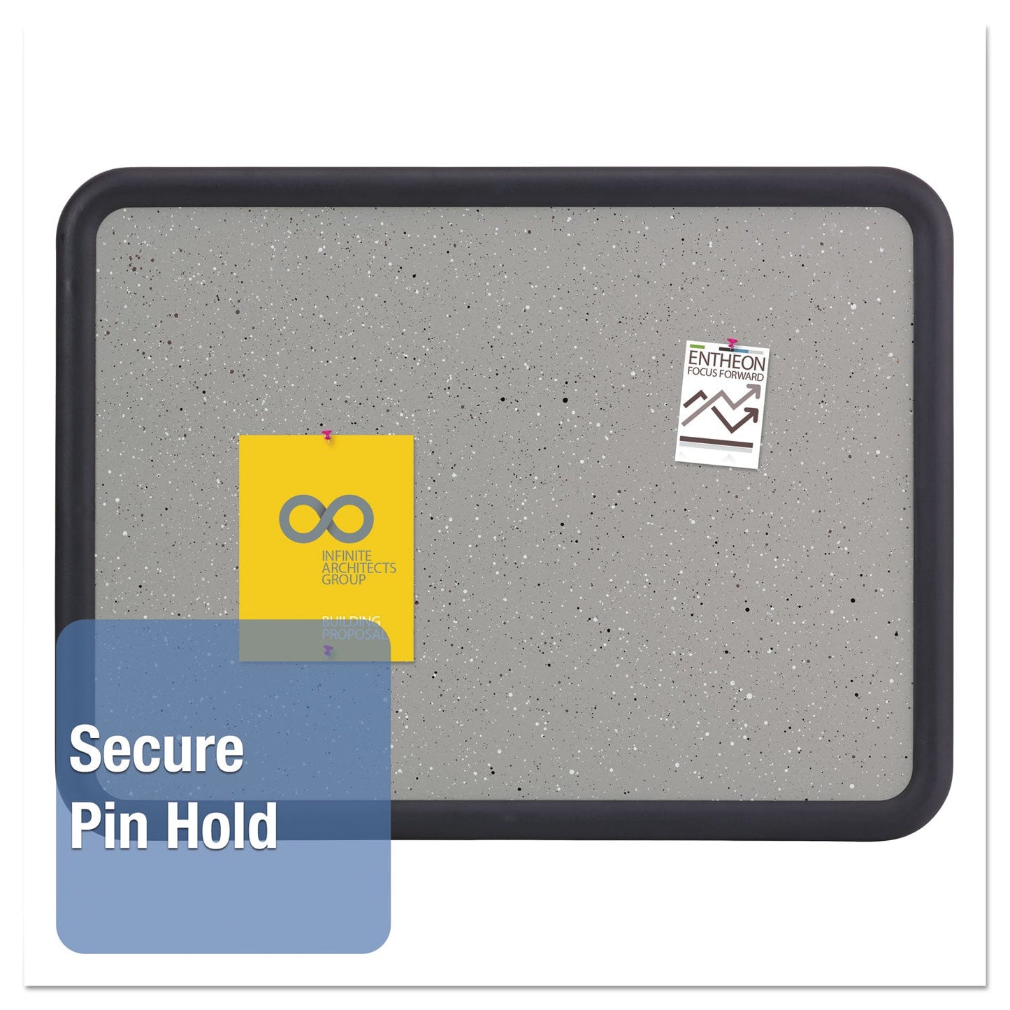 Quartet Contour Granite Gray Tack Board, 36 x 24, Black Frame