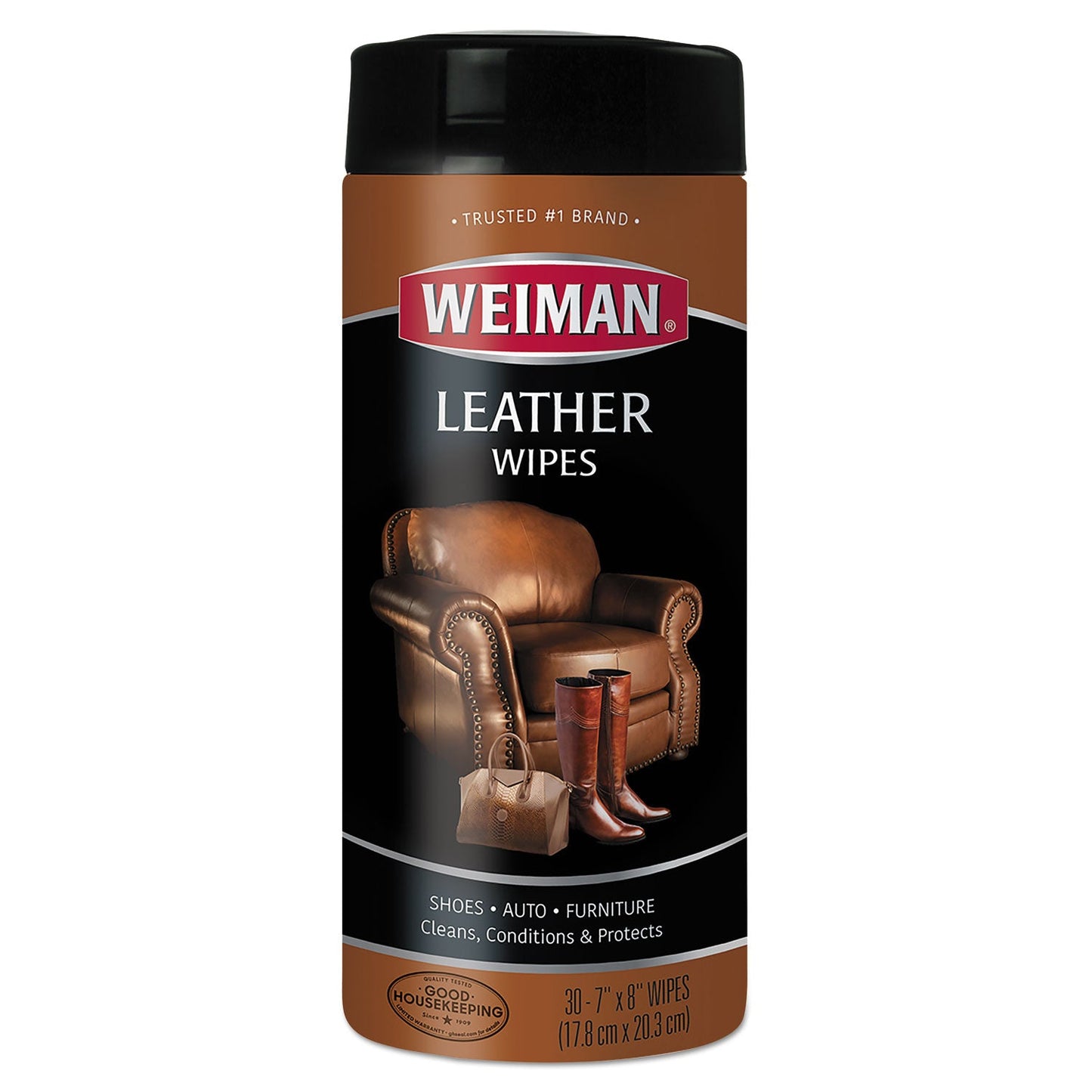 WEIMAN Leather Wipes, 7 x 8, 30/Canister, 4 Canisters/Carton