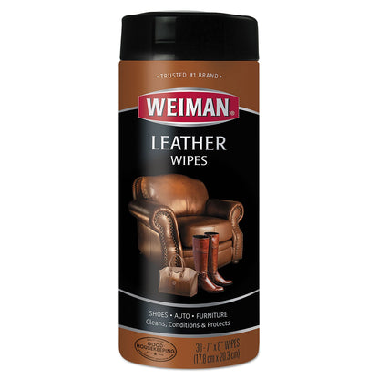 WEIMAN Leather Wipes, 7 x 8, 30/Canister, 4 Canisters/Carton