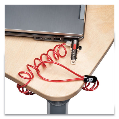 Kensington Portable Combination Laptop Lock, 6 ft Carbon Strengthened Steel Cable, Red