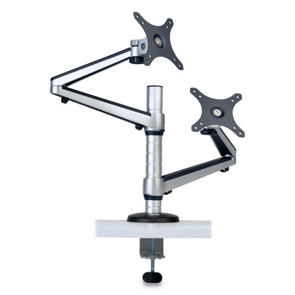 Tripp Lite Dual Monitor Mount for 13" to 27" Monitors, 360 deg Rotation, +80 deg/-90 deg Tilt, 180 deg Pan, Black/Silver, Supports 22 lb