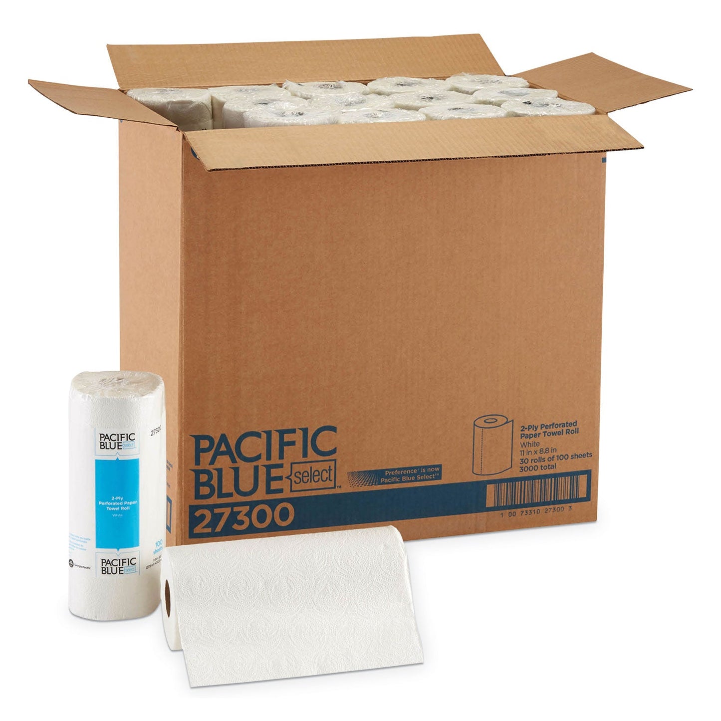 Georgia Pacific Pacific Blue Select Two-Ply Perforated Paper Kitchen Roll Towels, 2-Ply, 11 x 8.8, White, 100/Roll, 30 Rolls/Carton