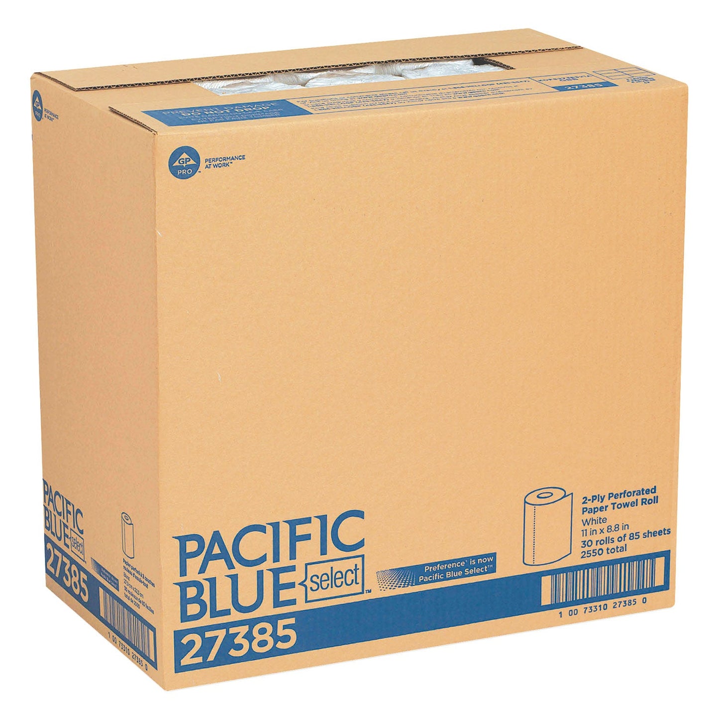 Georgia Pacific Pacific Blue Select Two-Ply Perforated Paper Kitchen Roll Towels, 2-Ply, 11 x 8.8, White, 85/Roll, 30 Rolls/Carton