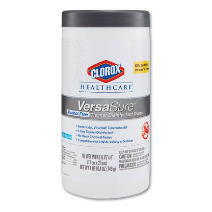 Clorox VersaSure Cleaner Disinfectant Wipes, 1-Ply, 8 x 6.75, White, 85 Towels/Can