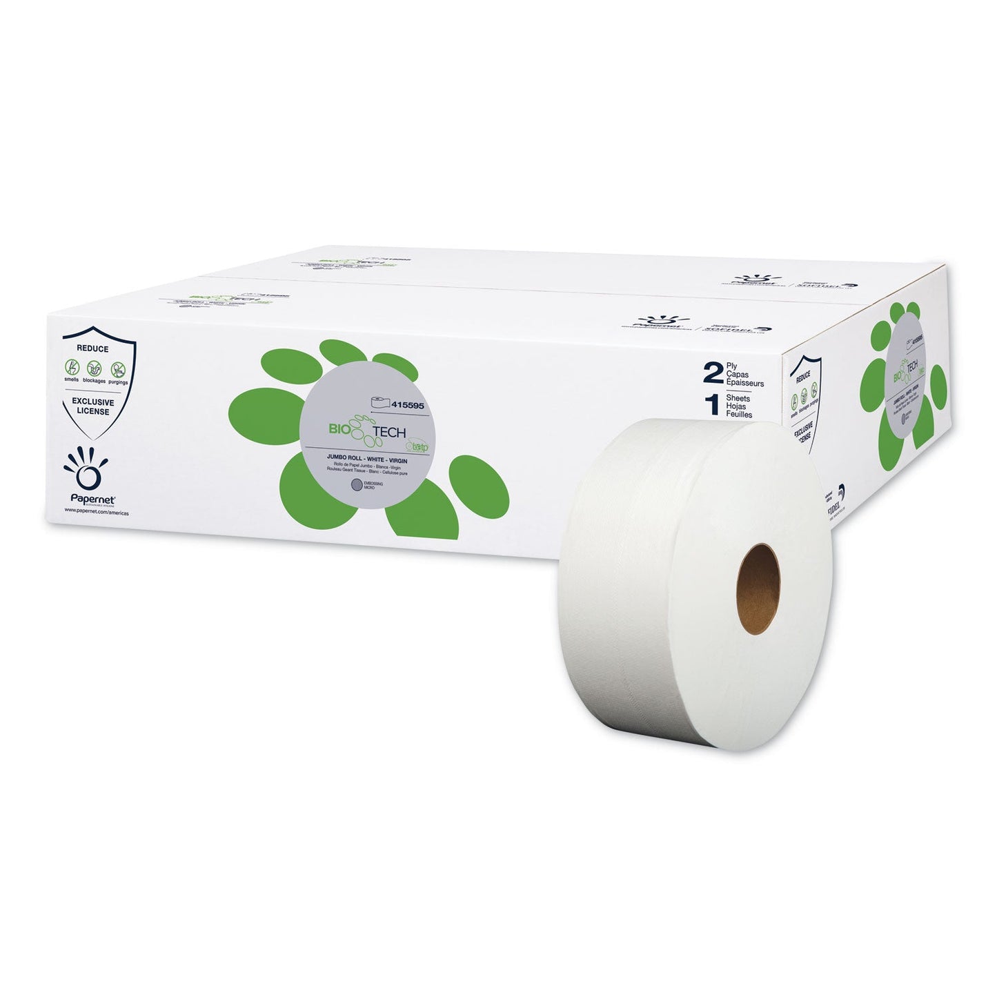 Papernet BioTech Toilet Tissue, Septic Safe, 2-Ply, White, 3.3" x 700 ft, 12 Rolls/Carton