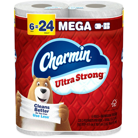 Charmin Ultra Strong Toilet Paper, 6 Mega Rolls (= 24 Regular Rolls)