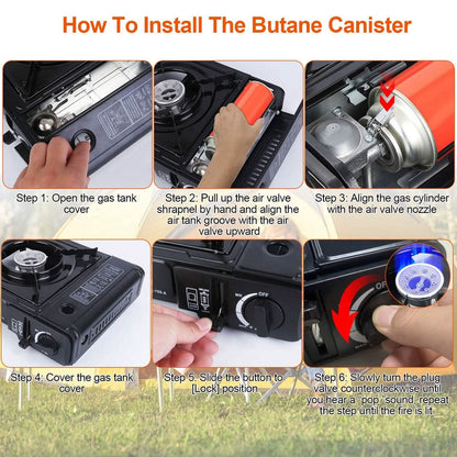 3300W Portable Camping Stove Butane Canister Dual Fuel Burner