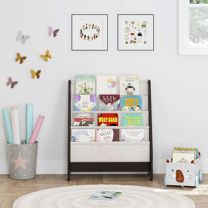 Kids Sling Bookshelf Espresso With Magazine Rack Organizer For Kids Room