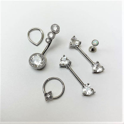 16G 3/8 Clear Gem Textured Cross Septum Clicker