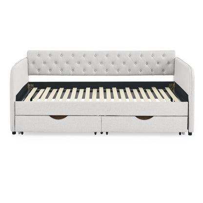 Daybed With Trundle And Storage Drawers, Flat Arms With Pocket