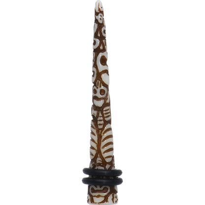 0G Brown White Resin Native Skull Taper