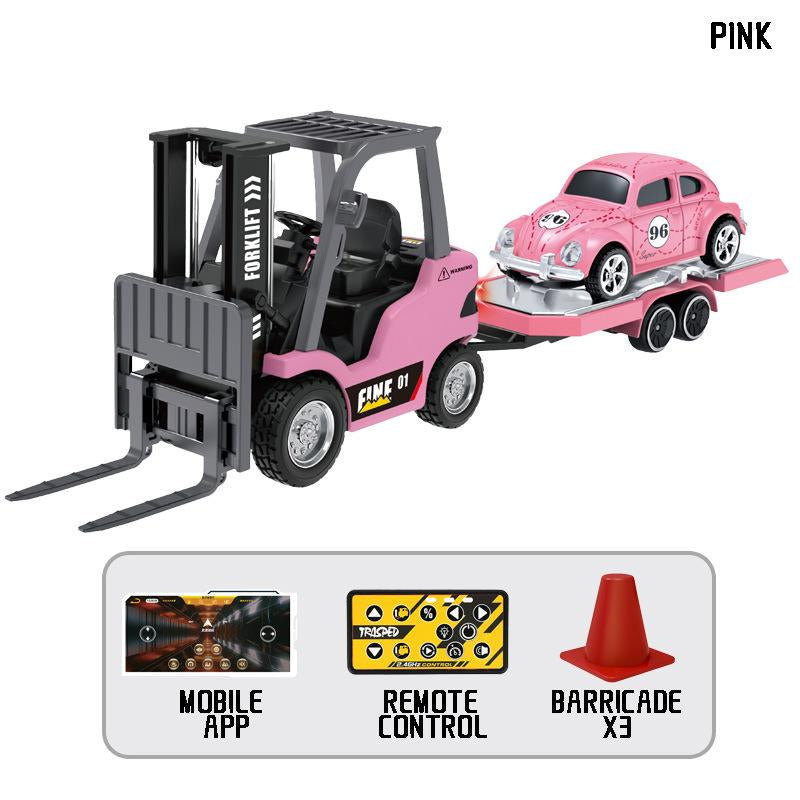 Hotfree 1/64 Mini RC Forklift, Remote Control Excavator, 11 Channel 2 Mode 2.4Ghz Remote Control Alloy Construction Vehicles Set with USB-C Rechargeable, 2 in 1 Transformable Lift Fork & Hook, Birthday Christmas Gift for Kids Adults Boys and Girls