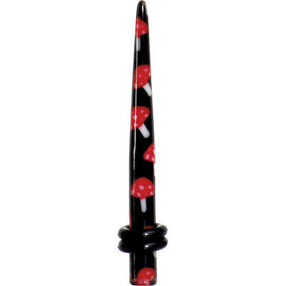 6G Black Red Mushroom Acrylic Ear Taper