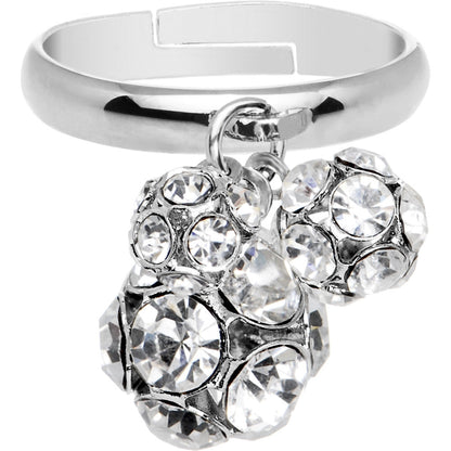 Clear Gem Cluster Dangle Adjustable Ring
