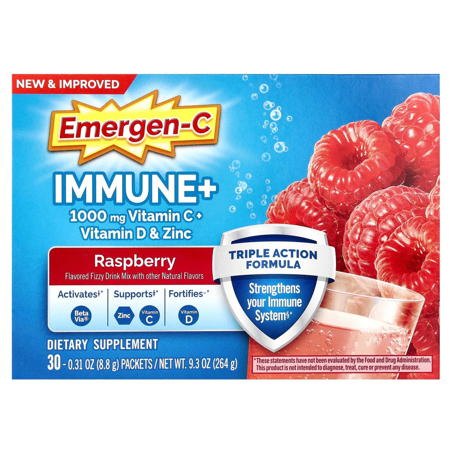 Emergen-C Immune Support+ Fizzy Drink Mix Raspberry 30Ct