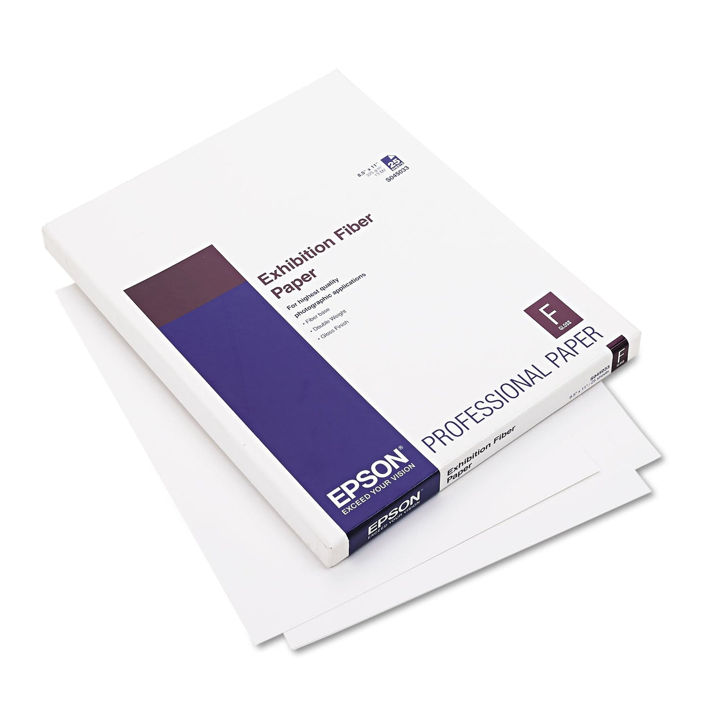 Epson Exhibition Fiber Paper, 13 mil, 8.5 x 11, White, 25/Pack
