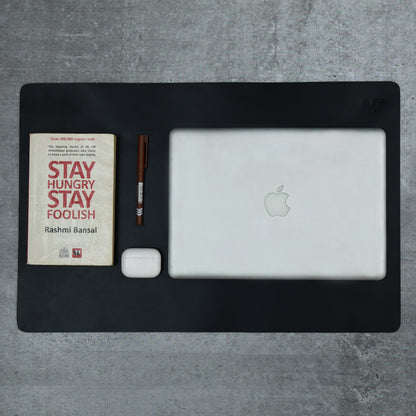Noir Opulence Black Leather Desk Mat + Mouse Pad