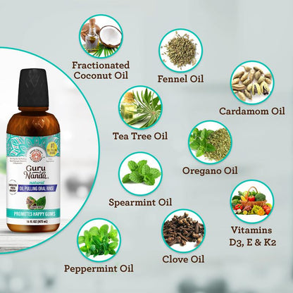 16Oz Refill Bottle - Gurunanda Cocomint Pulling Oil with 7 Essential Oils & Vitamins D, E & K2