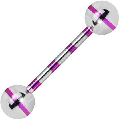 Silver Purple Striped Titanium Barbell Tongue Ring