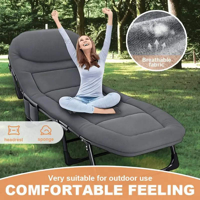 71-79 Inch Portable Folding Camping Bed with Adjustable Backrest, Heavy-Duty Frame, Suitable for Sleeping, Travel, Office, Indoor and Outdoor Use, Strong Load-Bearing Capacity