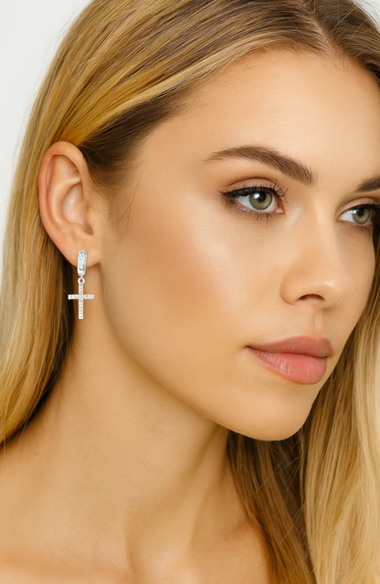 Cross Dangle Earrings with AAAAA Cubic Zirconia
