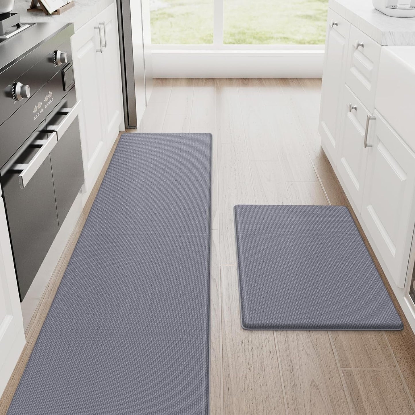 Kitchen Mats, 2PCS Kitchen Rugs, Cushioned anti Fatigue Kitchen Mats for Floor, Non-Slip Standing Desk Mat, Waterproof Kitchen Rug Set for Kitchen,20" X 32"+20" X 94.5"-Full 1Inch Thick,Black