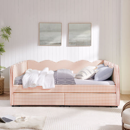 Gingham Daybed With USB Charging Port, Wave-Shaped Design