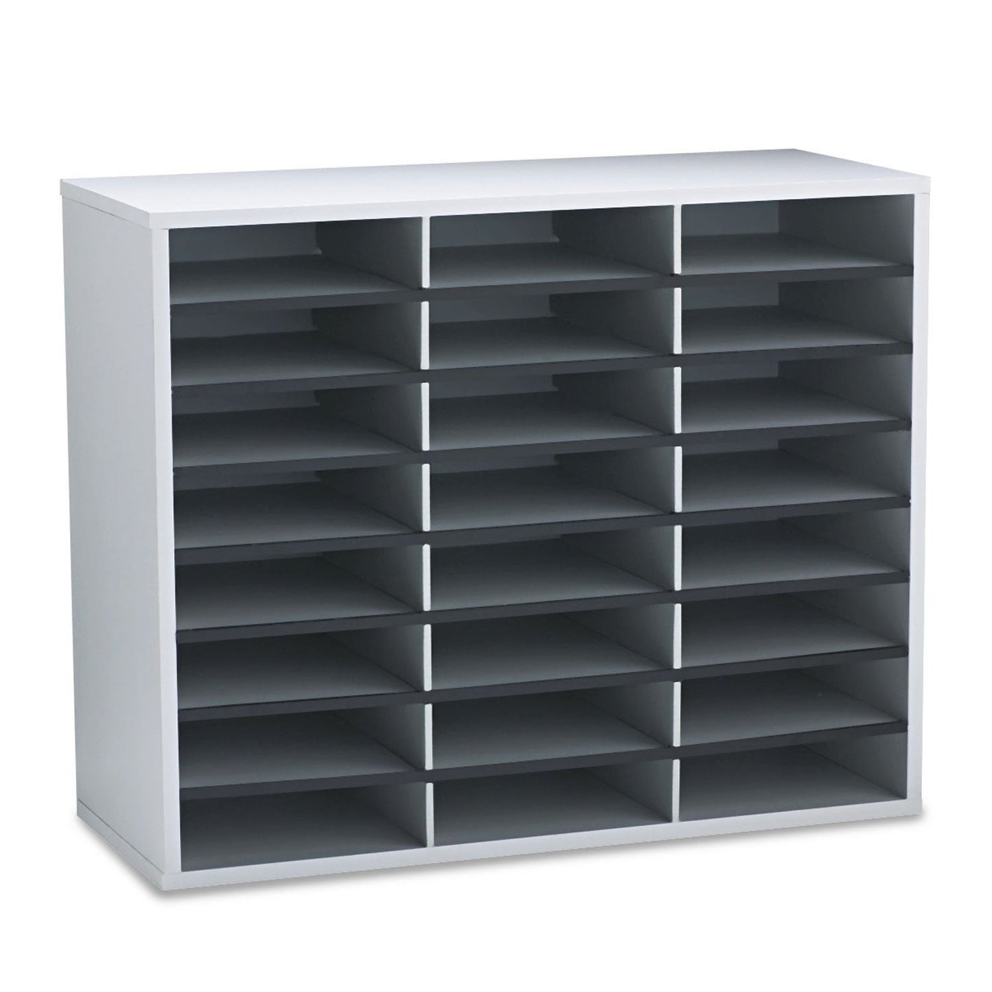 Fellowes Literature Organizer, 24 Letter Compartments, 29 x 11.88 x 23.44, Dove Gray