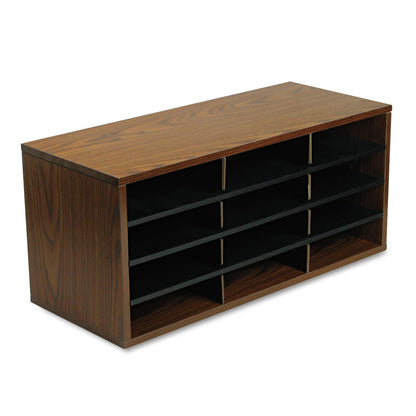 Fellowes Particle Board Desktop Sorter, 12 Compartments, 29 x 11.88 x 12.94, Medium Oak
