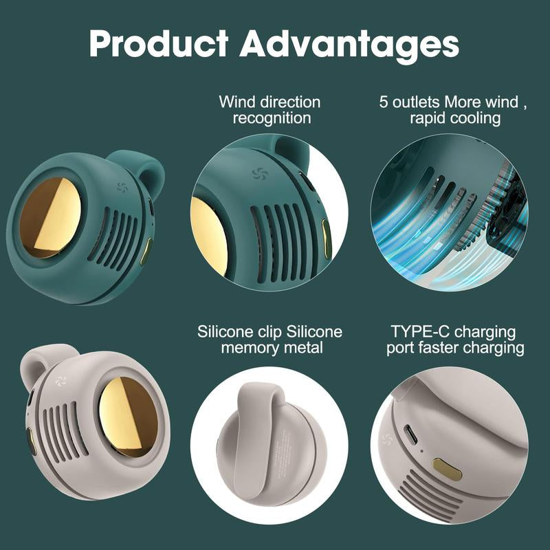 Portable Silent Mini Bladeless Electric Fan with Rotating Body and Three-Speed Adjustable Silent Cooling, Clip-On Fan, Waist-Mounted Fan, Suitable for Outdoor Travel and Office Use, Summer Gift