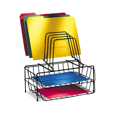 Fellowes Wire Double Tray with Step File Sorter, 8 Sections, Letter Size Files, 13.88" x 10.13" x 14", Black