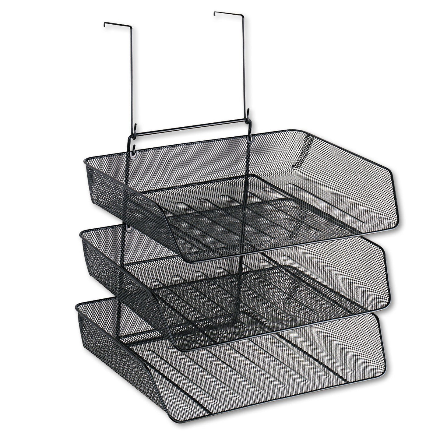 Fellowes Mesh Partition Additions Three-Tray Organizer, 11.13 x 14 x 14.75, Over-the-Panel/Wall Mount, Black