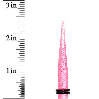0G Pink Acrylic Silver Glitter Taper