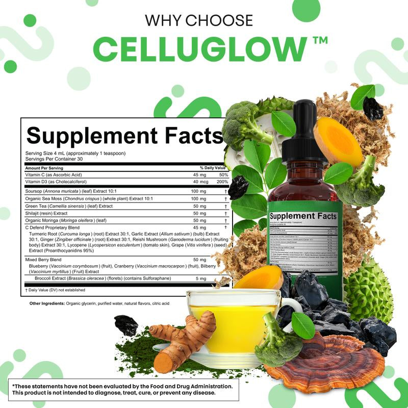 Clean Nutra Soursop, Sea Moss, Moringa, Shilajit and Green Tea for Cellular Health & Radiance Support - Celluglow