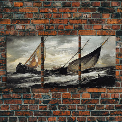 Shipwreck at Sea, Nautical Art, Disaster art, 3 piece wall art, 3 piece canvas print, cool home wall decor