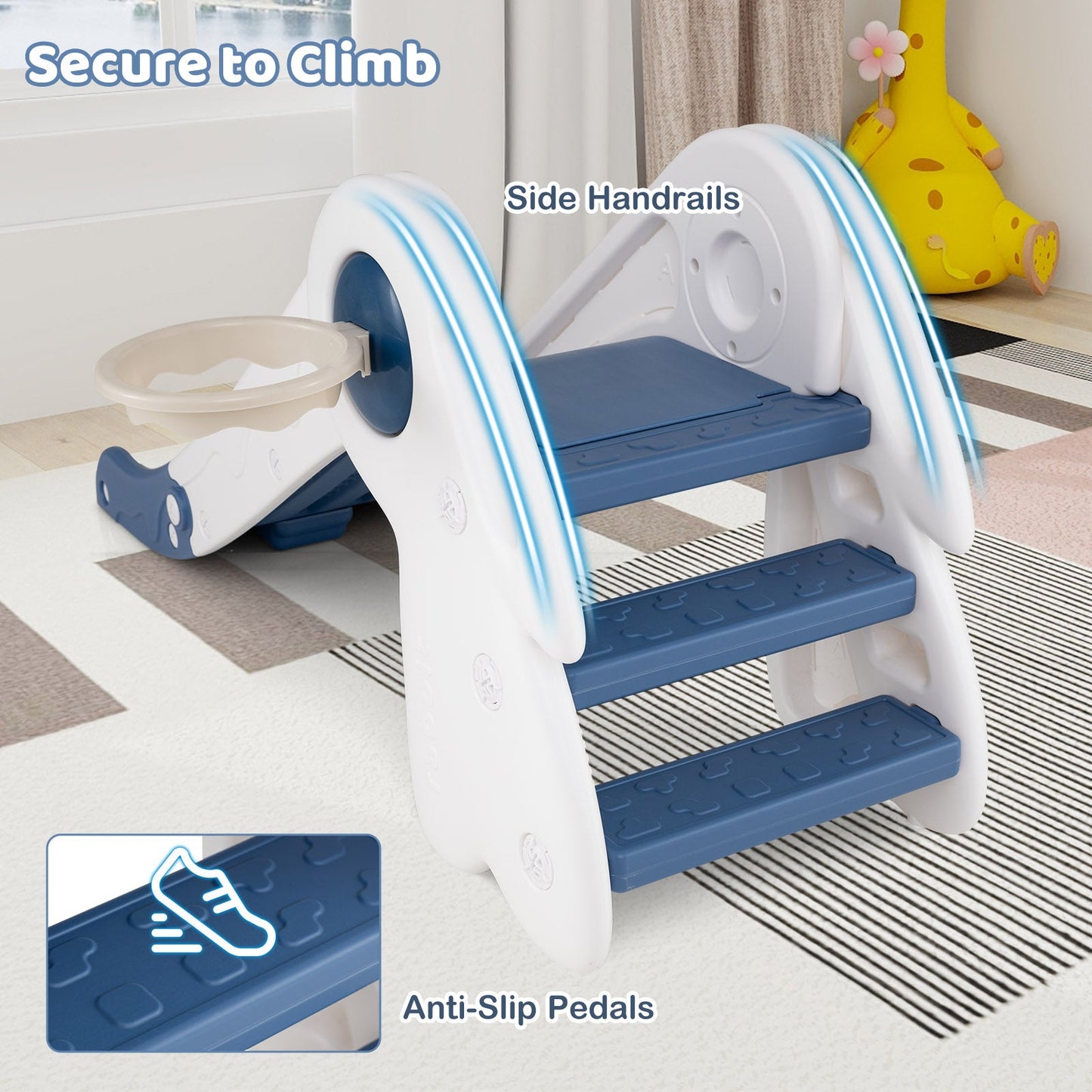 3 in 1 Toddler Slide Baby Slide Climber Playset with Basketball Hoop and Basketball