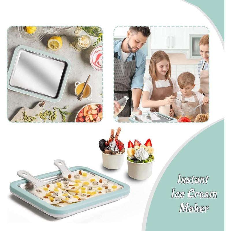 Instant Ice Cream Maker Rolled Ice Cream Maker Frozen Yoghurt Plate Instant Gelato Pan Roll for Homemade DIY Fun Parent Child Activities Families White
