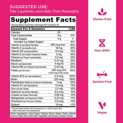 Ultimate Women's Multi Gummies 2-Pack: 13 Essential Vitamins for Healthy Hair, Skin & Nails, Immune Support, and Heart Health - Gluten-Free, Vegan, Non-GMO!