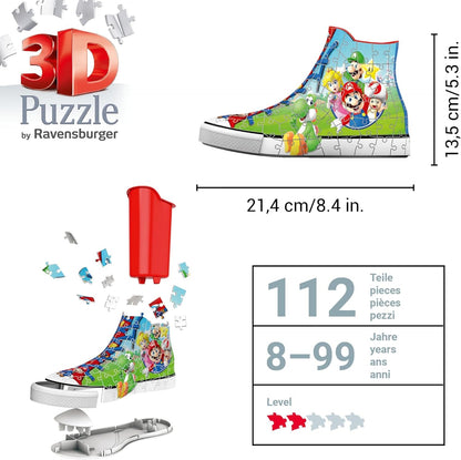 Ravensburger - Super Mario Sneaker - 3D Jigsaw Puzzle - Build a Full-Size Sneaker with Classic Mario Artwork - 108 Sturdy Plastic Pieces - Premium Quality - Display or Use as Storage