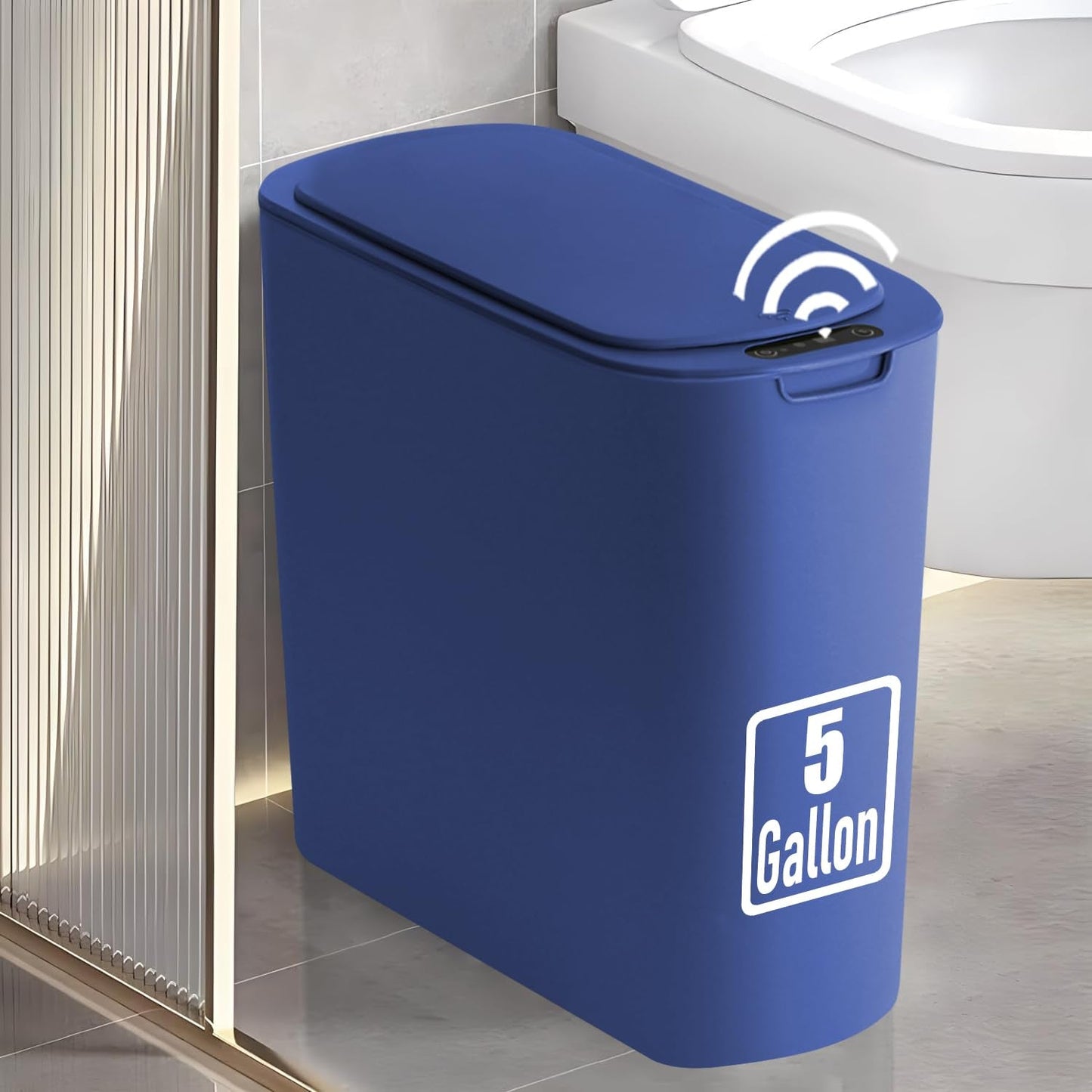TIPGO 5 Gallon Motion Senor Bathroom Trash Can with Lid, Automatic Garbage Can Touchless, Smart Plastic Waste Basket for Narrow Spaces, Bathroom, Office, Bedroom, Living Room (Black)
