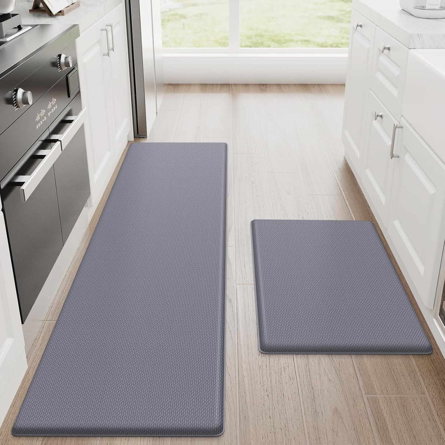 Kitchen Mats, 2PCS Kitchen Rugs, Cushioned anti Fatigue Kitchen Mats for Floor, Non-Slip Standing Desk Mat, Waterproof Kitchen Rug Set for Kitchen,20" X 32"+20" X 94.5"-Full 1Inch Thick,Black