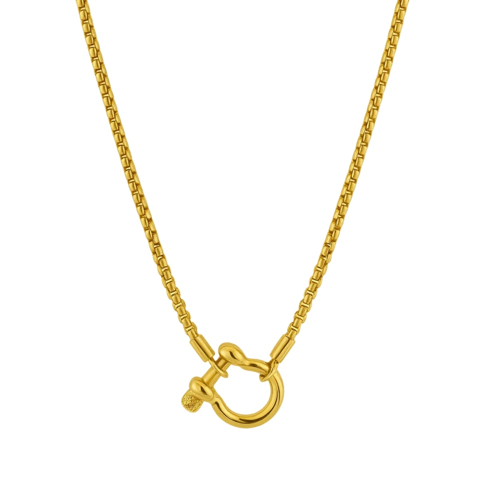 Lucky Lock Carabiner Necklace – Two-Tone Mixed Metal Horseshoe Pendant Chain