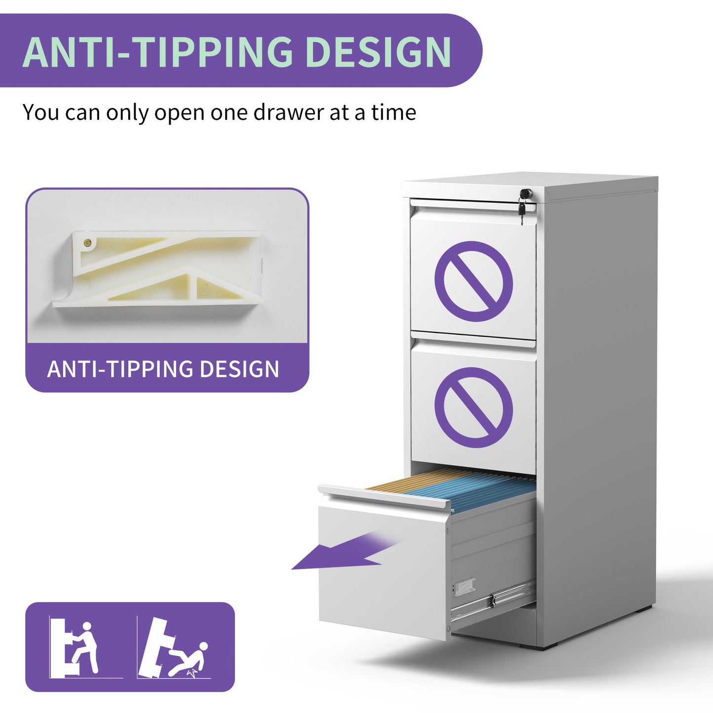 Steel Drawer Vertical File Cabinet With Lock For A4 Legal / Letter Size