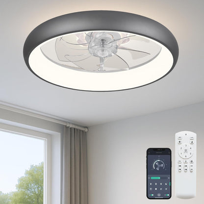 20‘’ Ceiling Fan with Light, Upgraded Low Profile Fan, Flush Mount Ceiling Fan, 6 Speeds, Dimmable LED, App & Remote Control, Quiet DC Motor, for Bedroom, Living Room, F115 White