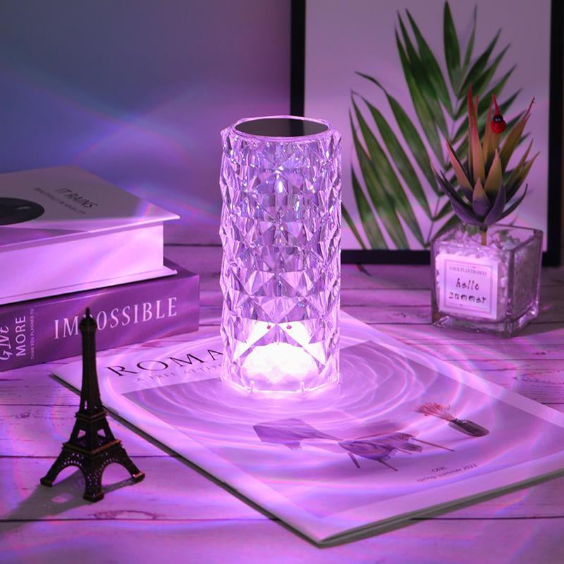 16-Color RGB Crystal Table Lamp with Remote - Touch Sensor Rose Diamond Design & USB Charging Ambient Light