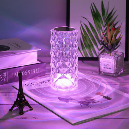 16-Color RGB Crystal Table Lamp with Remote - Touch Sensor Rose Diamond Design & USB Charging Ambient Light