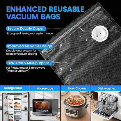 Chef Preserve Compact Vacuum Sealer for Food (Vacuum Sealer Machine + 30 Reusable Vacuum Bags) Powerful Handheld Vacuum Sealer Machine, Seal Meal Saver, Portable Food Sealer