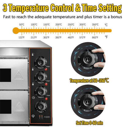 Heavy-Duty 3KW Electric Commercial Stainless Steel Double Deck Pizza Oven (SAK81427)