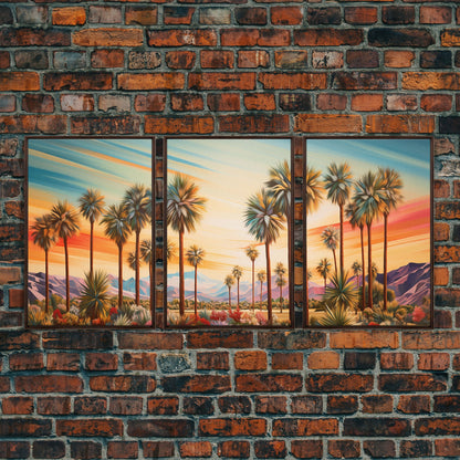 Palm Tree Art, Landscape Print, Sunset Wall Art, Canvas Print, Set Of 3 Prints, Wall Art, 3 Piece Wall Art, Wall Art Prints, Ranch Decor